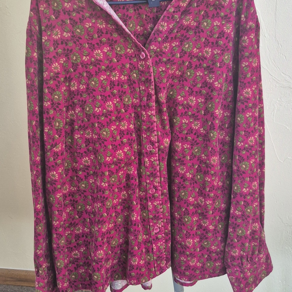Basic Editions Pink Floral Button-Down Shirt